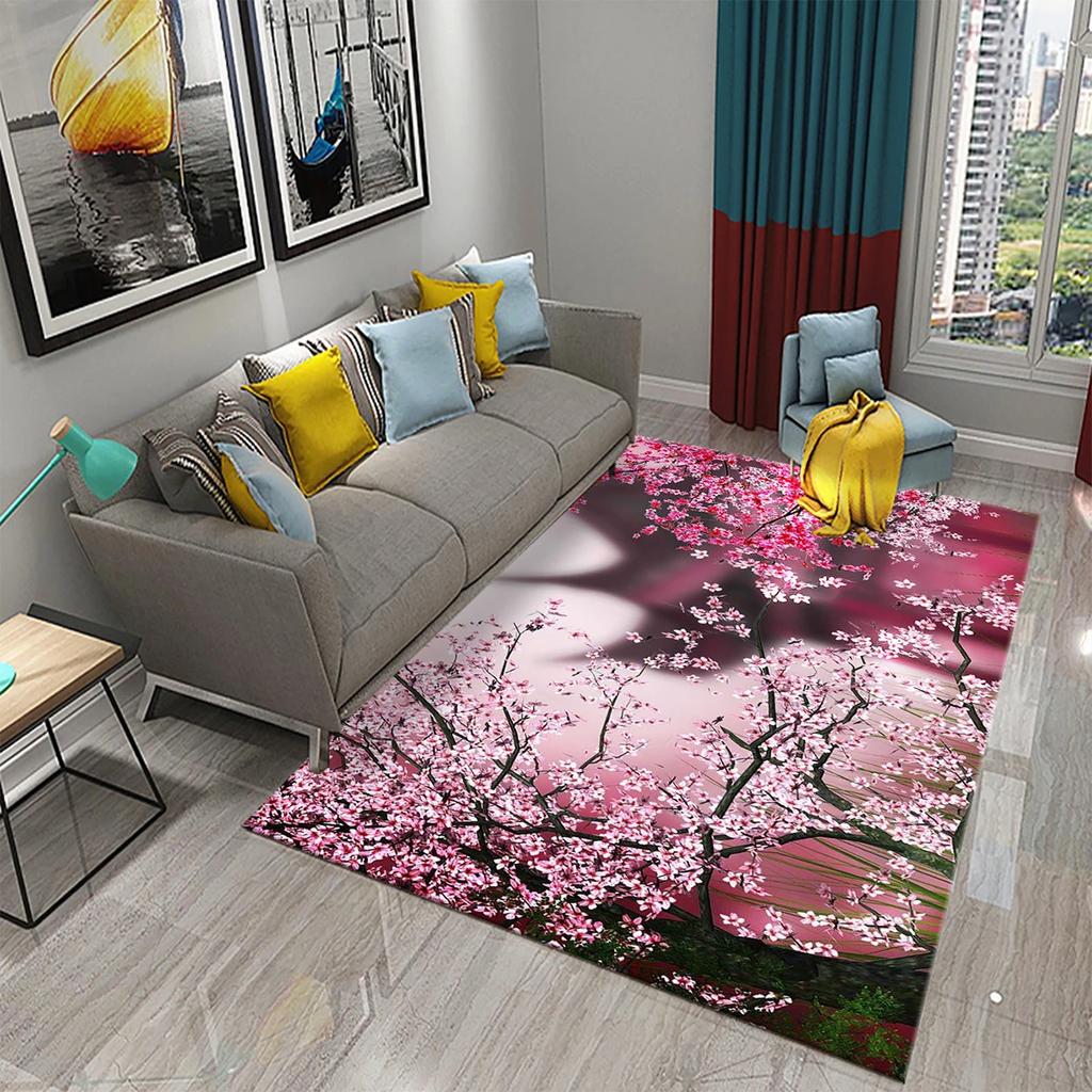 3D Pink Plum Blossom Carpet Romantic Love Rugs for Bathroom Kitchen Entrance Anti-Slip Rugs Home Decoration Mats Bedroom Rugs