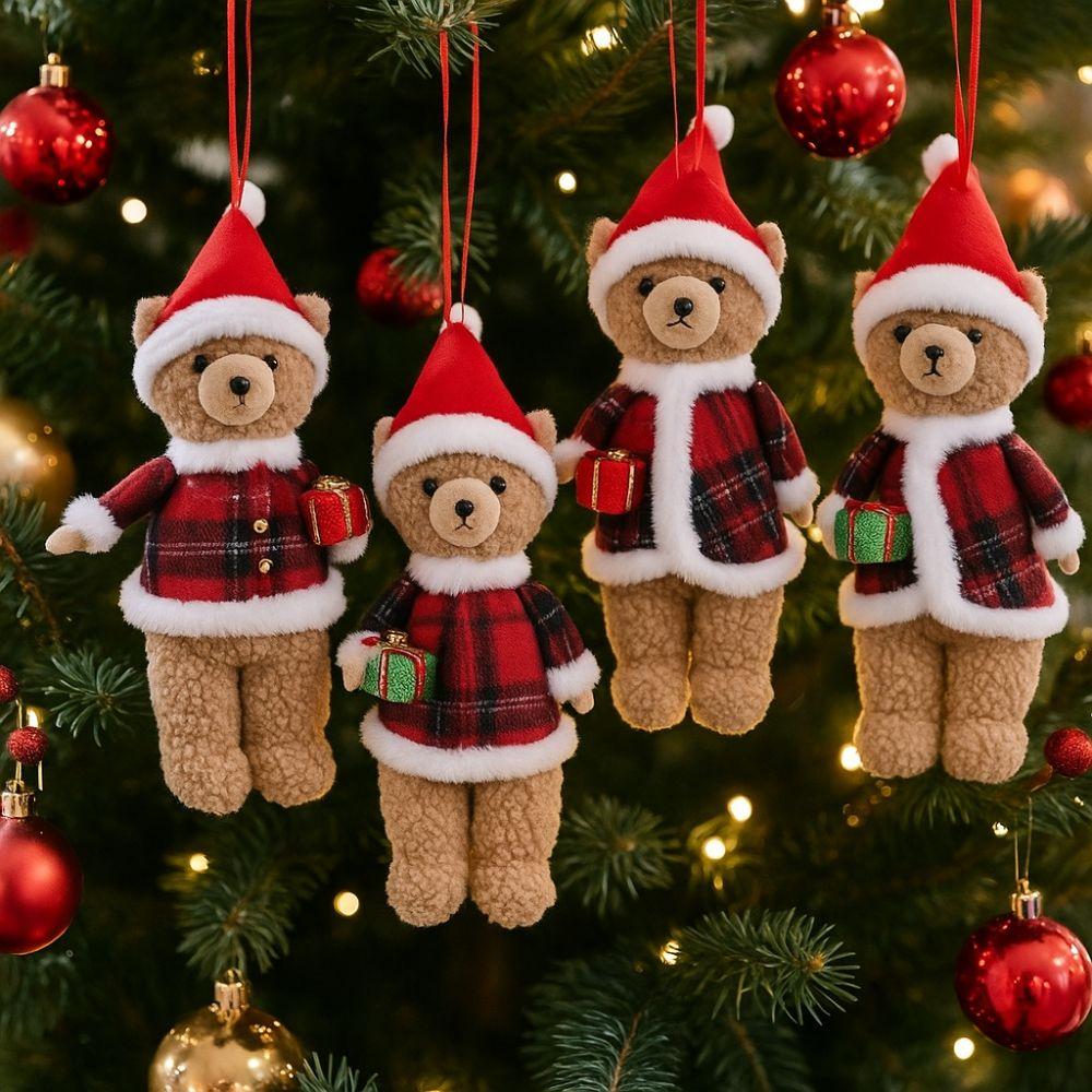 Cartoon Christmas Bear Pendant Handmade with Hat Bear Hanging Ornaments Cute Plush Animals Doll Toy Family Room Decoration 7