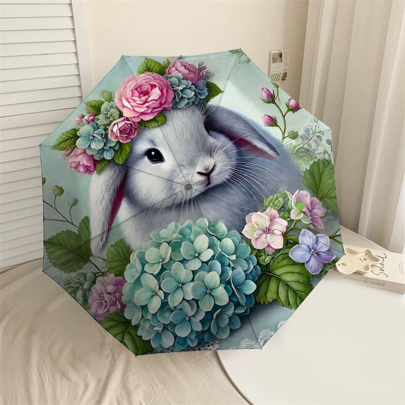 

1PC rabbit flower Umbrella-8-Rib Reinforced Portable Folding Travel Suitable for All Seasons Outdoor Daily Use-H0343