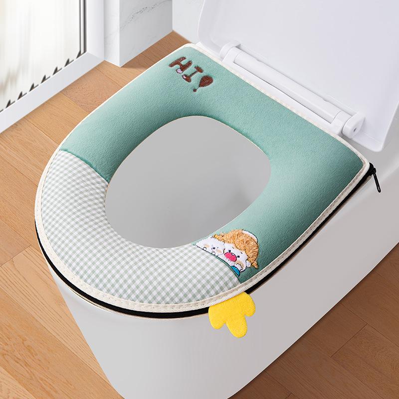 2pcs Thick Household Toilet Seat Cover Zipper Design Skin Friendly and Soft Toilet Cover Suitable for All Seasons and Washable