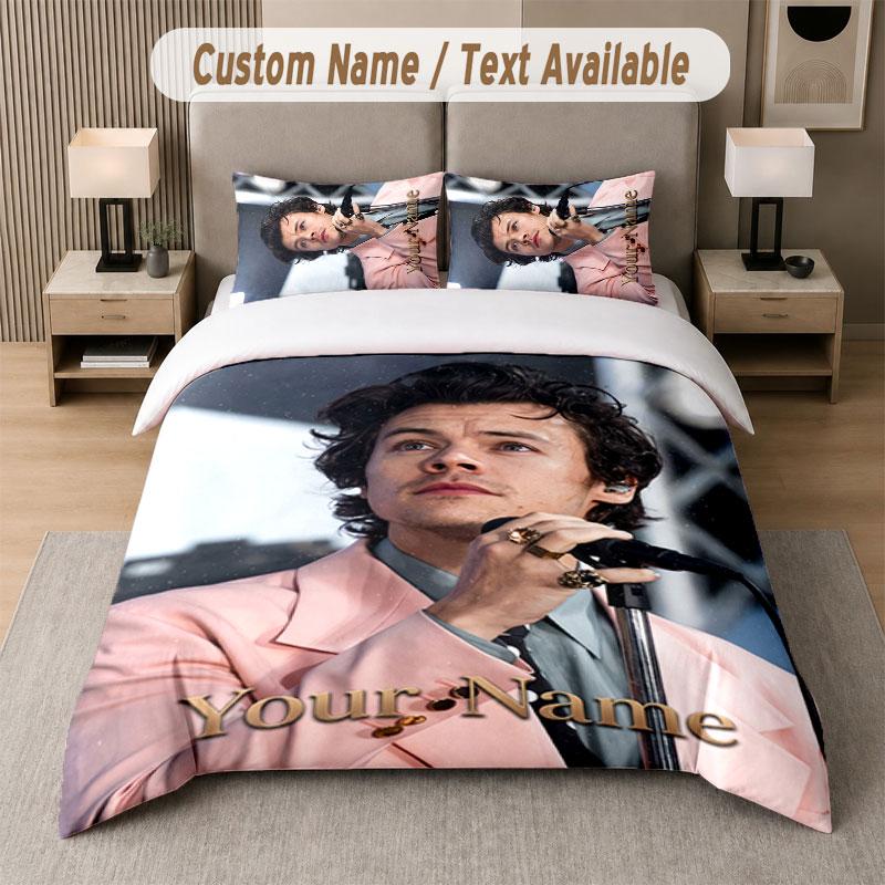 Custom Bedding Set Harry Styles Pattern, Print Name Text 1 Duvet Cover plus 2 Pillowcases Home Textile