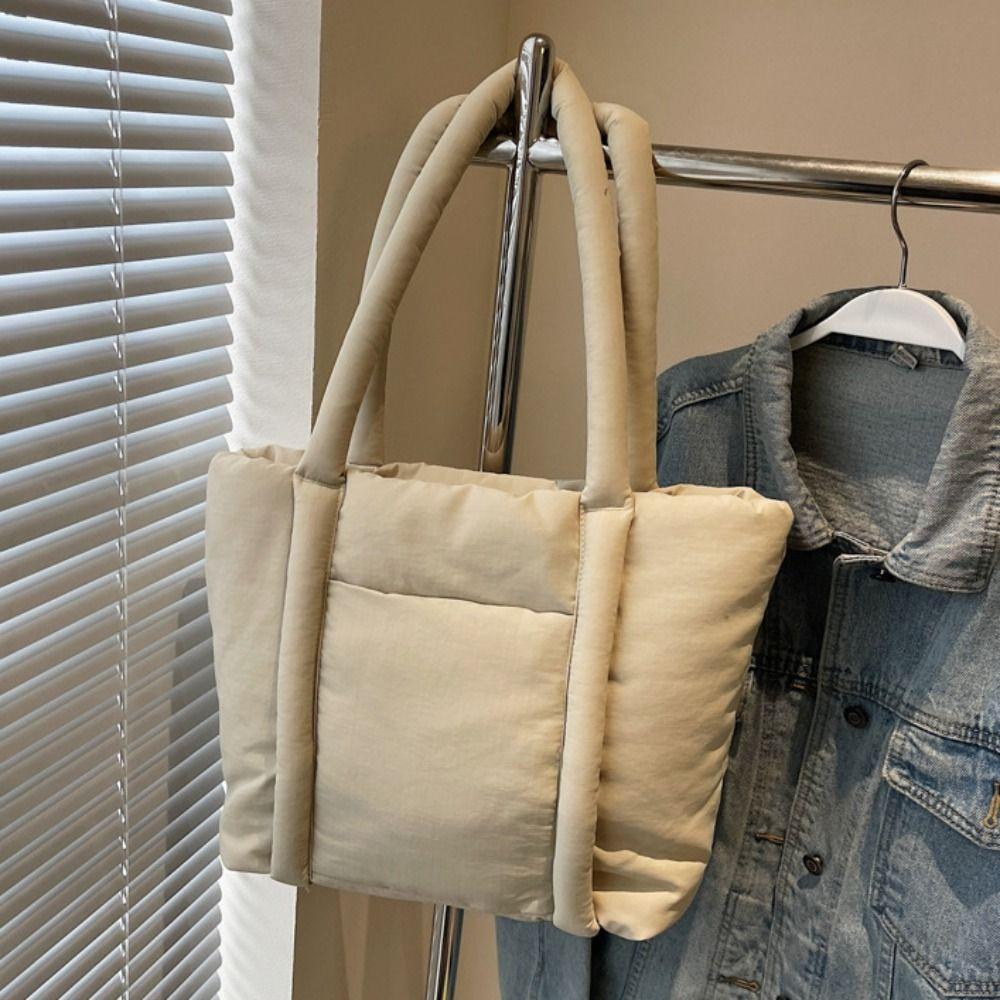 Solid Color Down Cotton Shoulder Bag Large Capacity Puffy Crossbody Bag  Office Worker