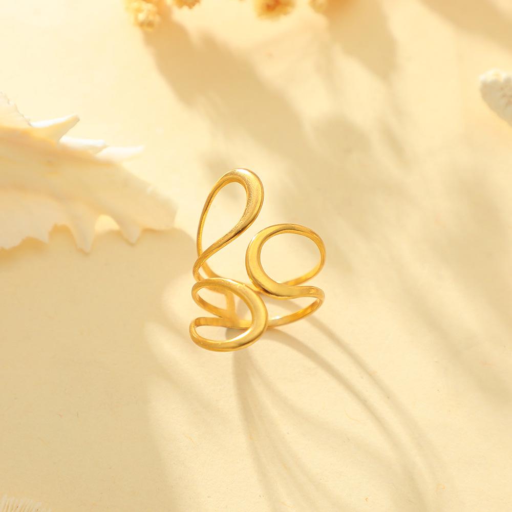 Gold Line Irregular Water Drop Stainless Steel Ring - Simple, Luxurious Design