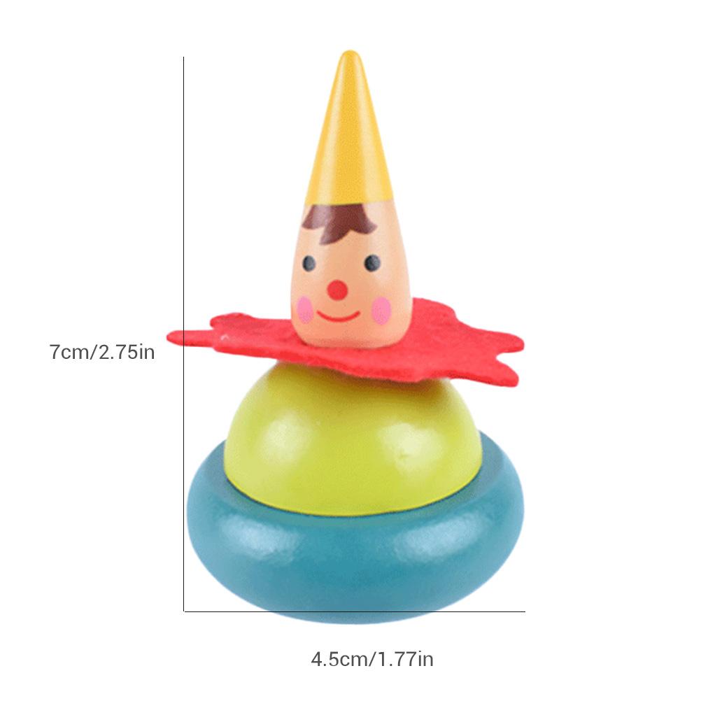 2Pcs Random Color Wooden Clown Spinning Top Tumbler Toy Clown  Educational Gift for Kids Baby