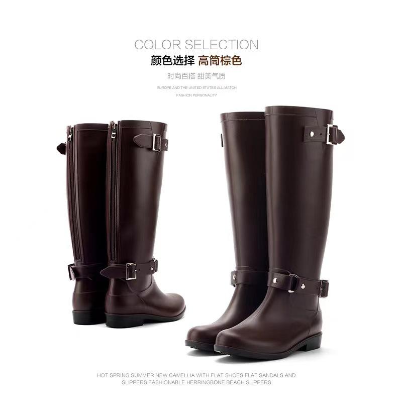 Fashion High Rain Boots Buckle Red Zipper Water Shoes Women's Waterproof Martin Boots Rain Shoes Snow Boots Locomotive Boots