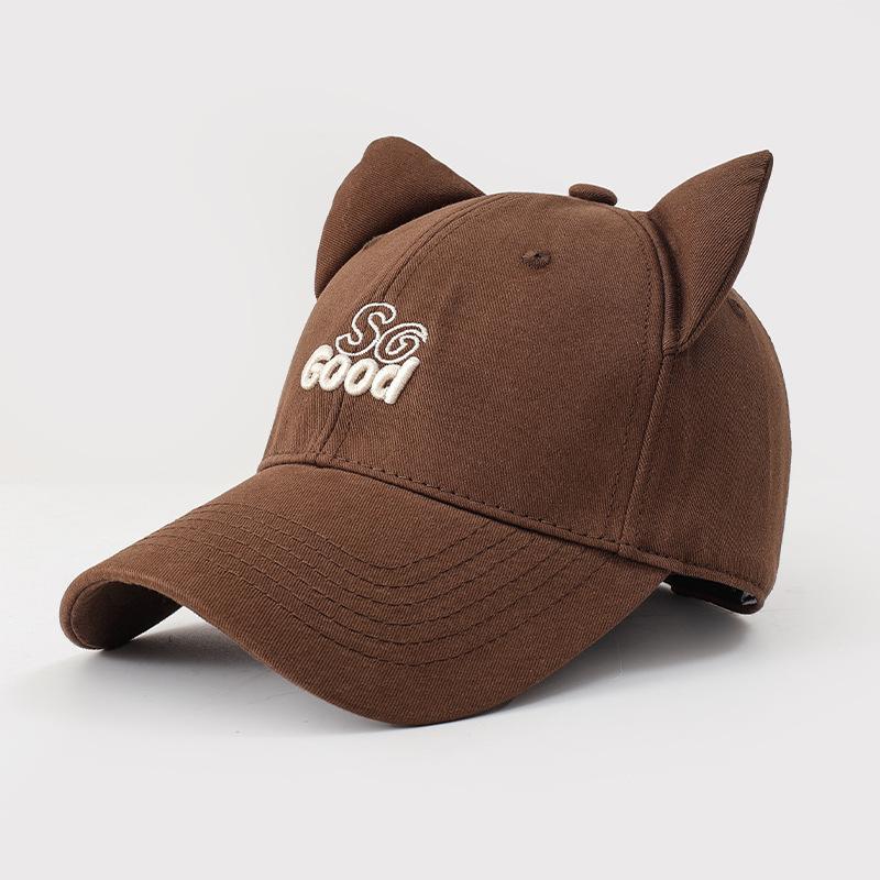 Spring and summer hat women's cute sweet cat ears baseball cap high quality letter embroidered big head circumference cap