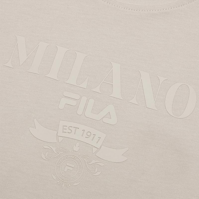 Fila Milano Series Casual Knit Short Sleeve Round Neck T-Shirt Women Tops Light-Khaki F11W515103FLK