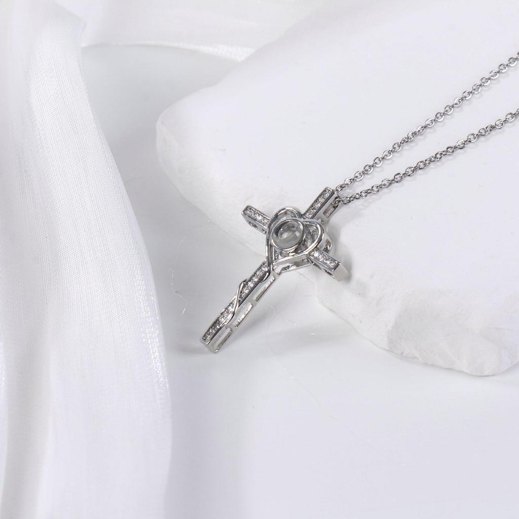 Korean Style 100 Languages 'I Love You' Cross Projection Necklace