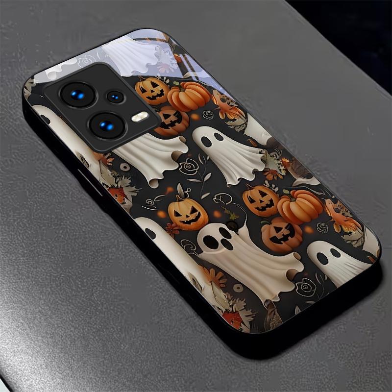 Halloween Ghost Art Black Glass Phone Case For Redmi Note 10 11 Pro+ 12 13 14 (Global) 14 Pro 5G (India) K60Ultra 13C 14C Cover