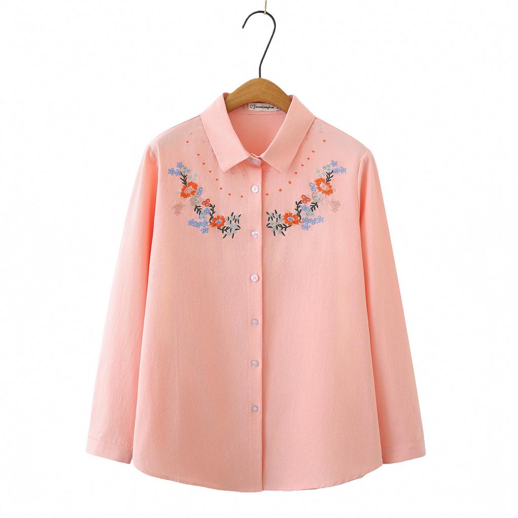 2026 Spring Retro Plus Size Cotton Embroidered Long Sleeve Cardigan for Women - Slimming 200 Jin Top for Plus Size 