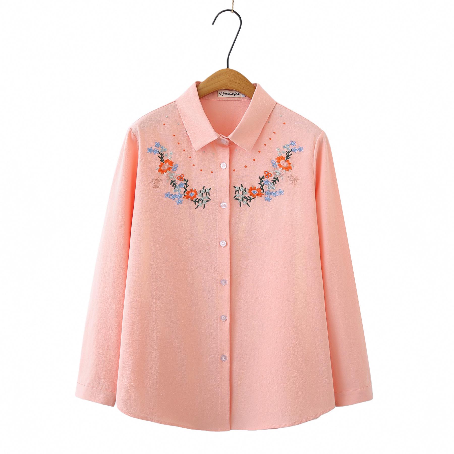 

2026 Spring Retro Plus Size Cotton Embroidered Long Sleeve Cardigan for Women - Slimming 200 Jin Top for Plus Size XL розовый