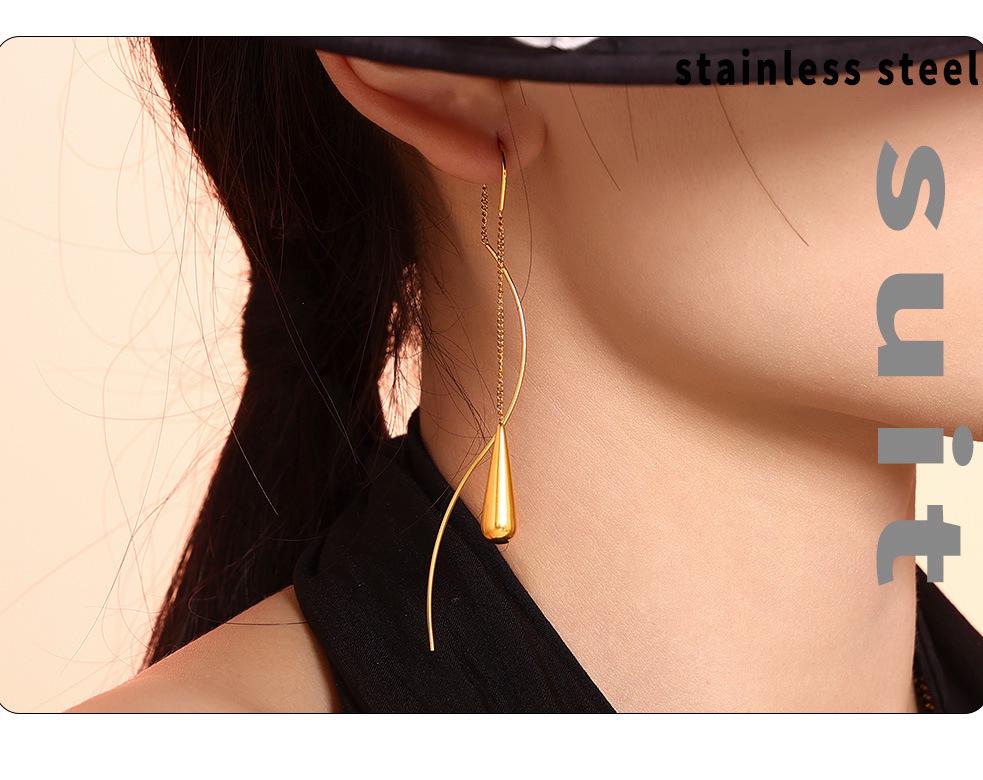 Women's Luxury Water Drop Tassel Earrings - Stainless Steel Wire, Modern Design