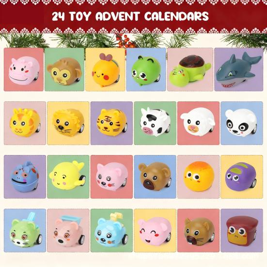 Yousheng Christmas Advent Calendar 2025 Cartoon Animal Car Shapes Countdown Calendar Battery-Free Pull-Back Cars Educational Toy