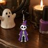 Hypoallergenic Silver Hooks 1 Pair Halloween Skeleton Cat Drop Dangle Earrings for Women, Cute Acrylic Witch Hat Skull Hoop Earring, Theme Jewelry