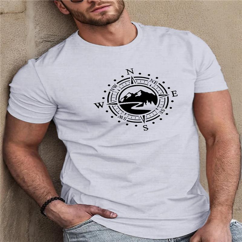 Summer Unisexs 100 Cotton Casual Loose Large Compass Pattern Printed Sports Comfortable Round Neck Short Sleeve Tshirt Top