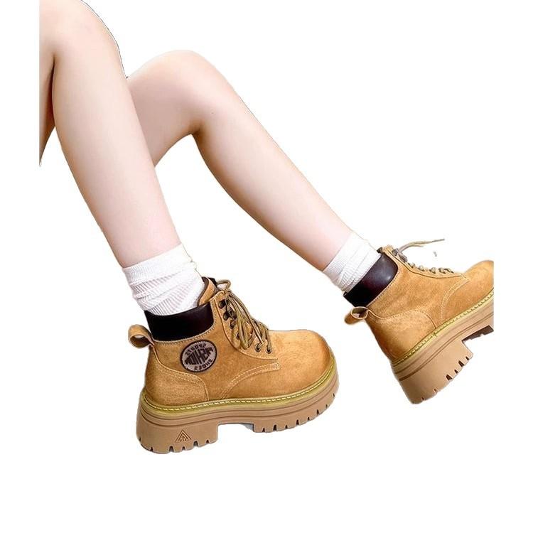 Rhubarb Boots Martin Boots Women's 2025 New British Style Spring and Summer Platform Boots Hiking Shoes Tooling Short Boots Women's Tide