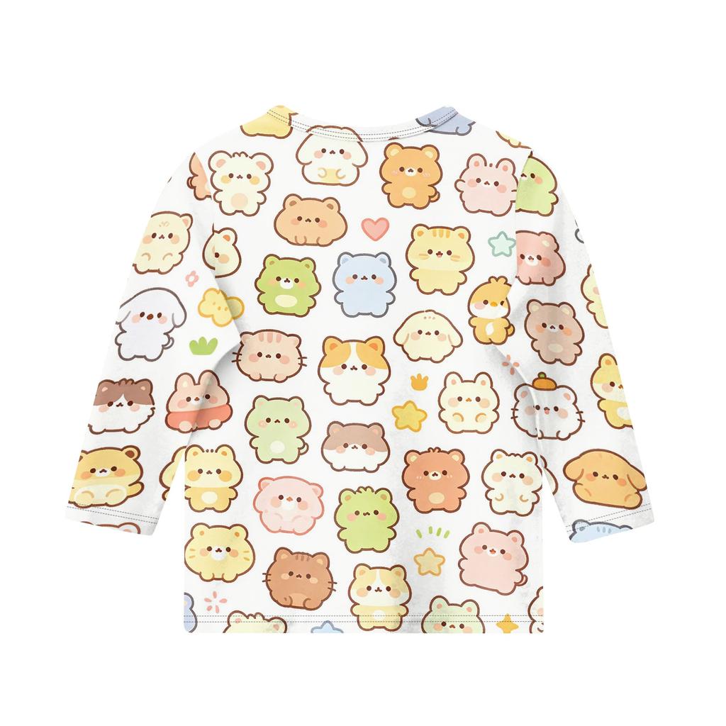 Kids Animal Print Crew Neck Three Quarter Sleeve Casual T Shirt Soft Comfortable Fabric Lightweight Breathable Design for Everyday Wear