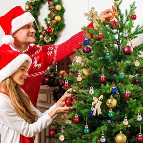 60Pcs 16MM Mini Christmas Ball Shatterproof Plastic Reusable Holiday Decoration Xmas Tree Hanging Colorful Glossy Ball Ornament Pendant