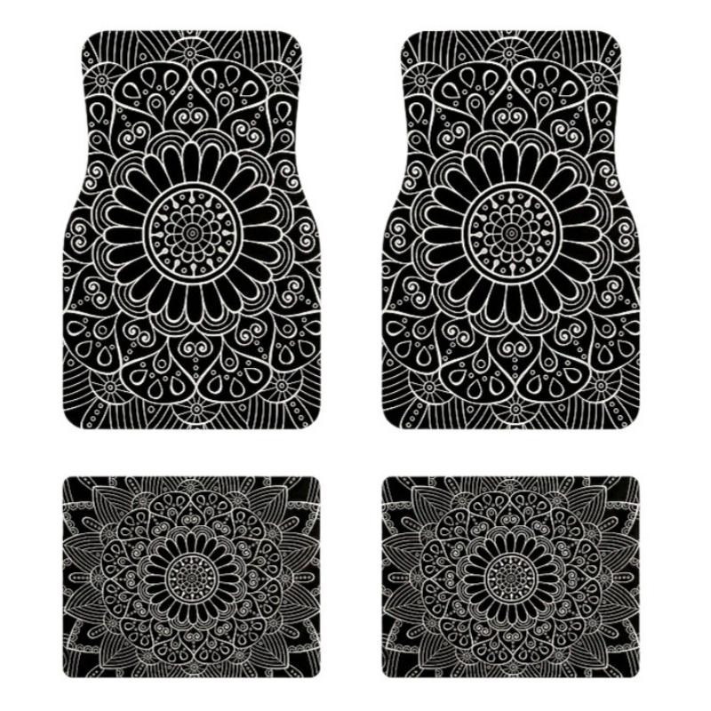 

4pcs Mandala Print Car Floor Mats Set - All-Weather Front & Rear Mats with Intricate Design for Enhanced Vehicle Interior Decor