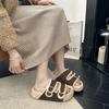 Thick-bottomed fluffy slippers for women to wear new autumn and winter one-word drag fluffy home cotton slippers