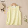 ZANZEA Women Print Casual Round Neck Loose Sleeveless Tank Tops
