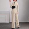 Women's Two Piece Outfit Long Sleeve V-Neck Button Top with Wide Leg Pants and Chest Buttons