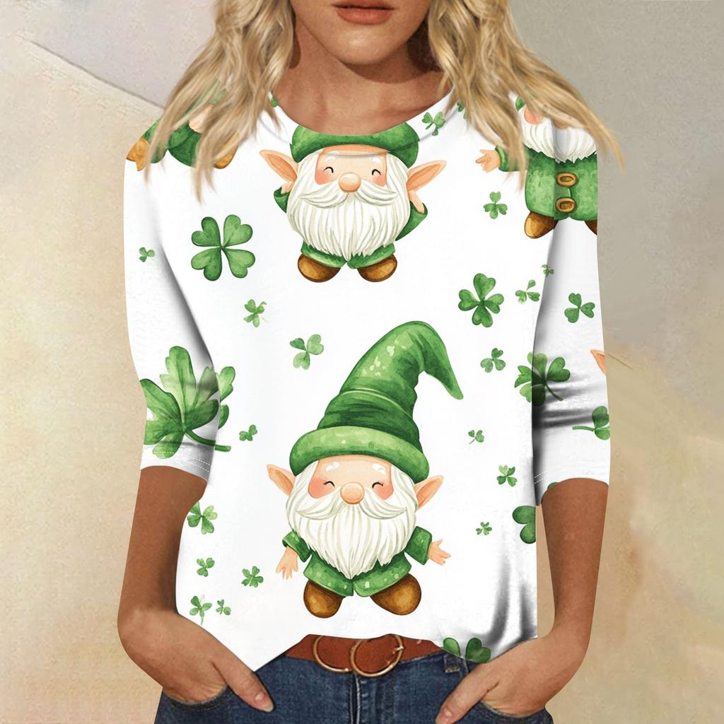 3/4 Sleeve Top Women's T-shirt Casual St. Patrick's Day Printed Top T-shirt Crew-neck Jumper