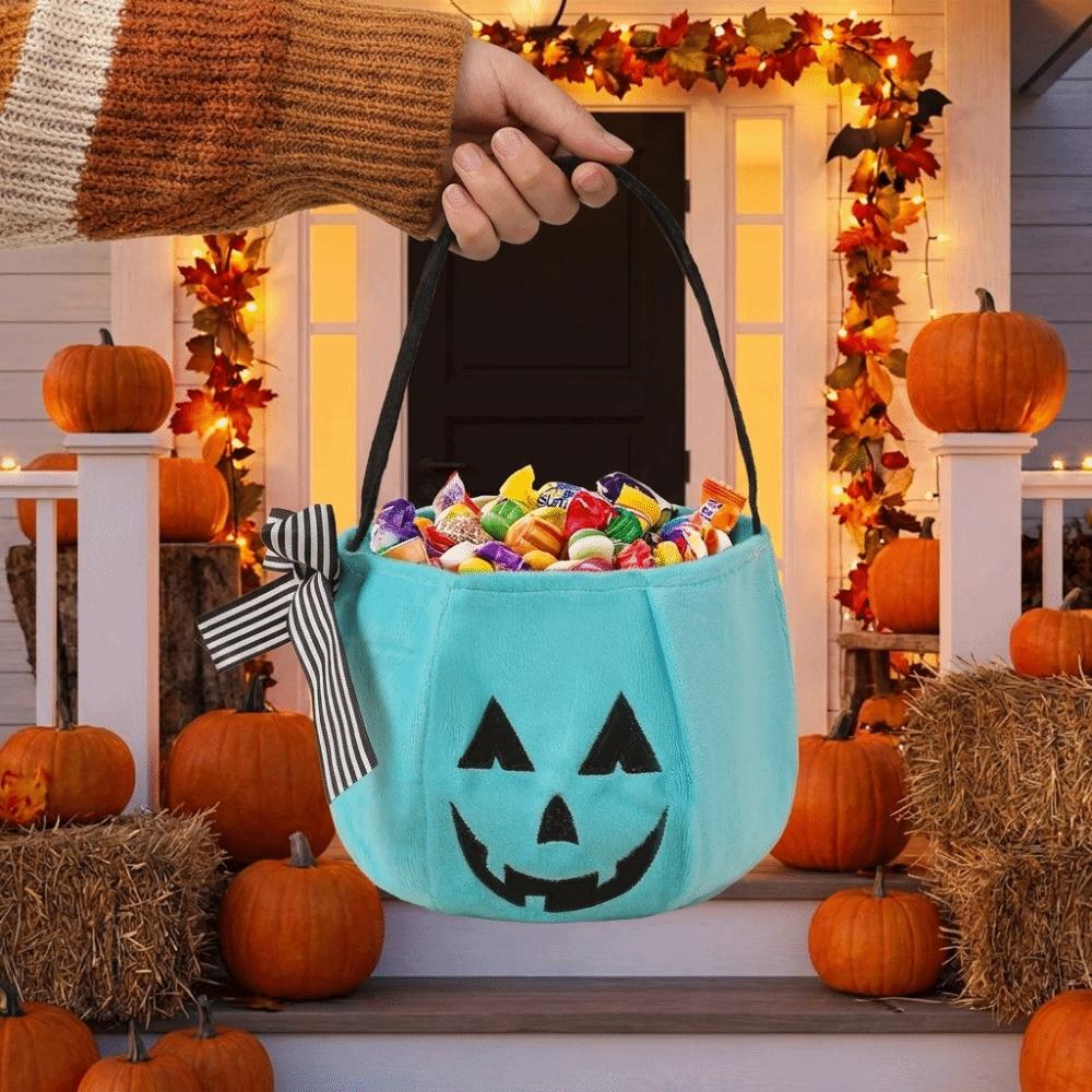 Portable Pumpkin Bucket Sugar Bag Lace Bow Bow Candy Bag Halloween Pumpkin Bucket School Event
