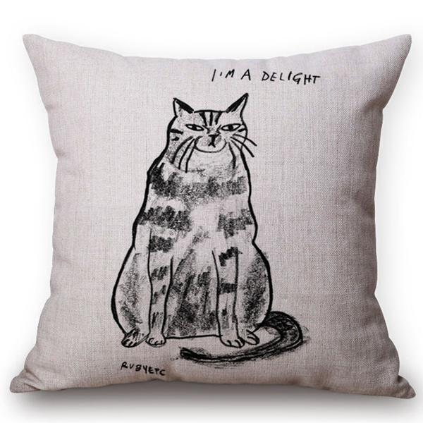 Christmas Decoration Cushion Cover Painting Cats Cute Throw Pillow Case Cotton Linen Home Decor Children'S Room New Year Gift