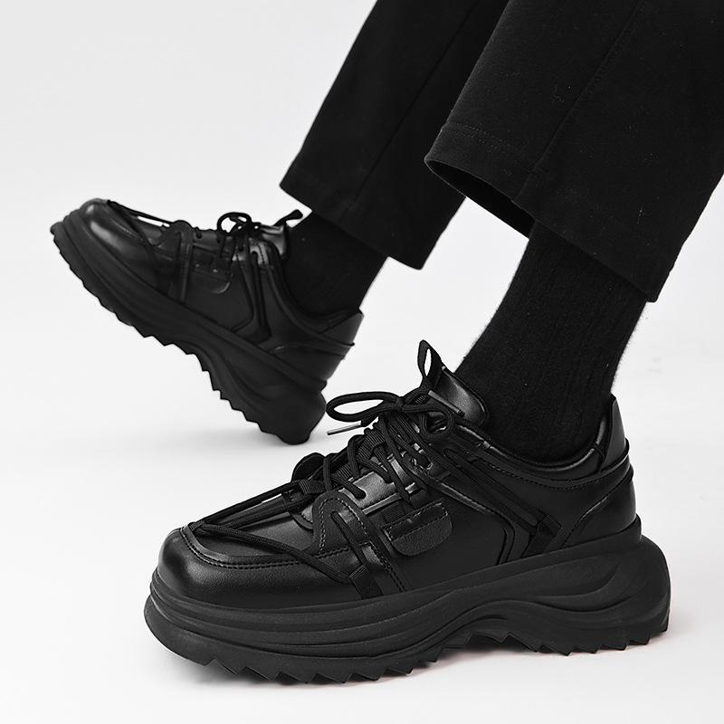 Autumn New Black Casual Shoes Platform-soled Personalized Leather Waterproof and Non-slip Sports Dad Shoes