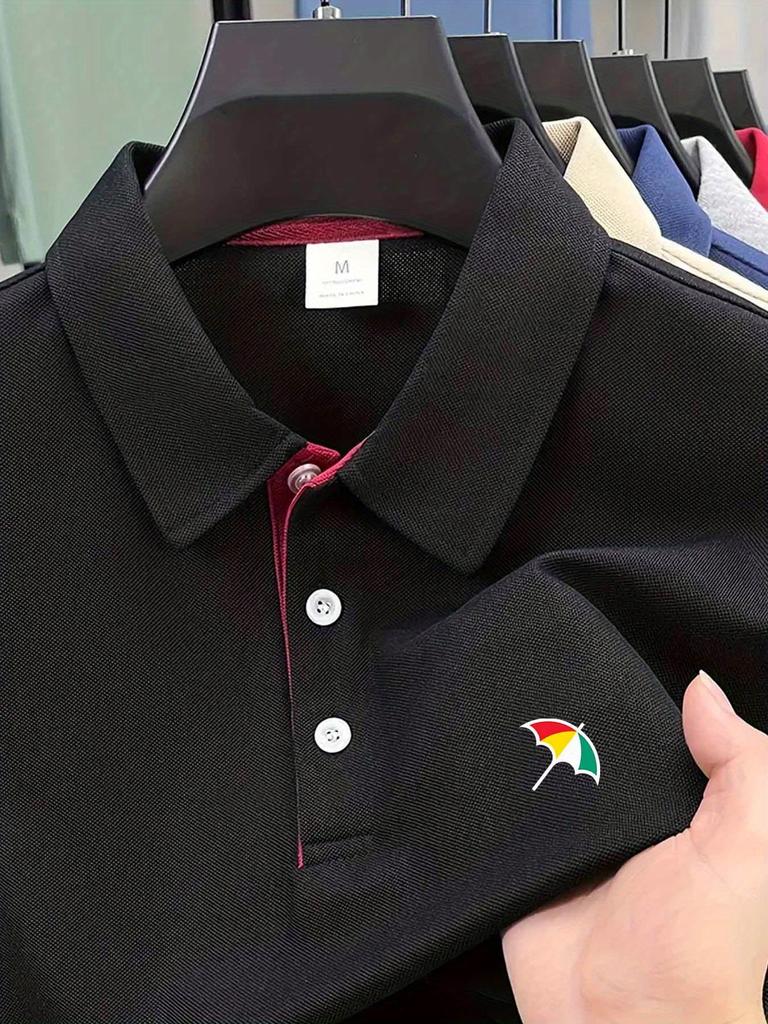 Herren Farbblock-Bündchen Polohemden Atmungsaktiv Weich Kurzarm Lässiges Hemd für Outdoor Büro