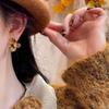 Vintage Enamel Brown Iris Flower Pearl Earrings For Women Gently Temperament Earrings Fashion Jewelry Accessories Gifts