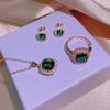 Emerald Ring Princess Zir*****Val Egg Square Diamond Index Finger Ring Three-Piece Jewelry