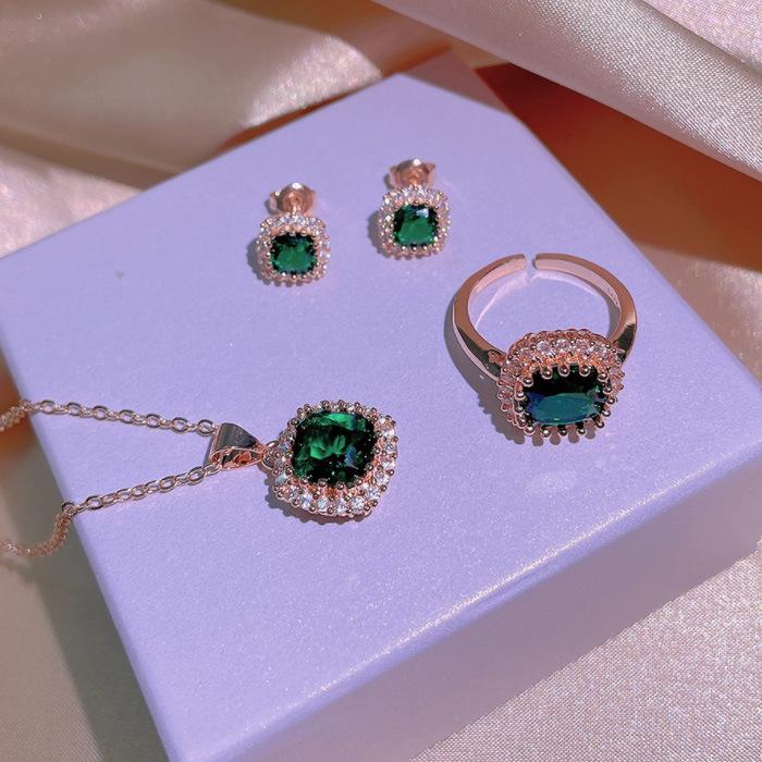 Emerald Ring Princess Zir*****Val Egg Square Diamond Index Finger Ring Three-Piece Jewelry