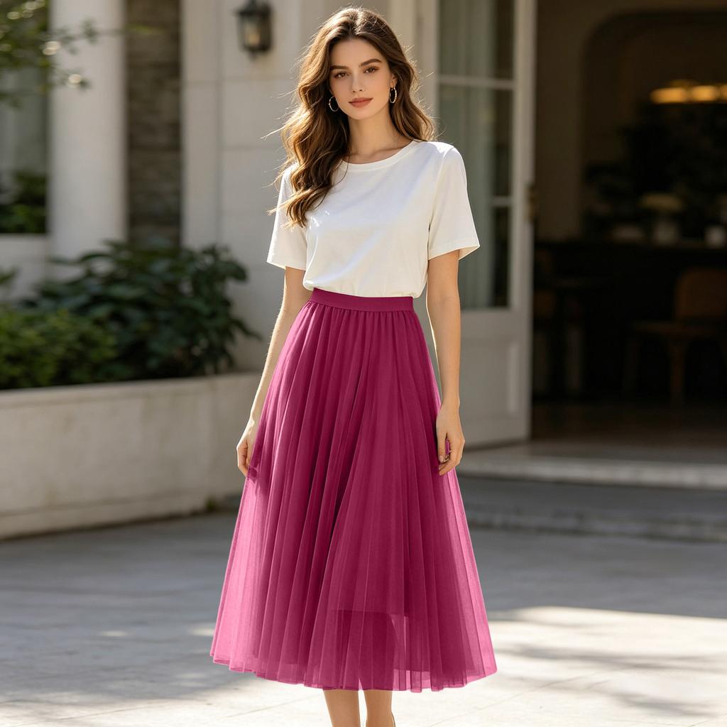 Ladies' Casual And Fashionable Mesh Half Skirt Long Skirt