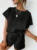 Women's Two Piece Loungewear Set Short Sleeve Top and Shorts Matching Pajama Outfit with Pockets