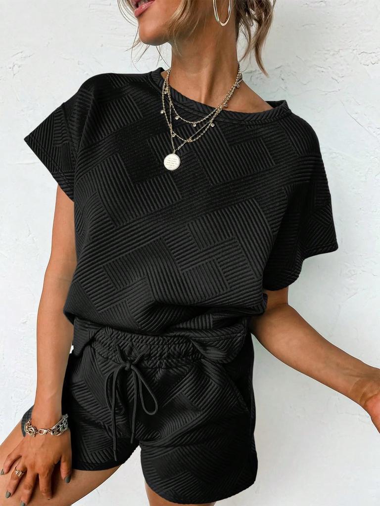 Women's Two Piece Loungewear Set Short Sleeve Top and Shorts Matching Pajama Outfit with Pockets