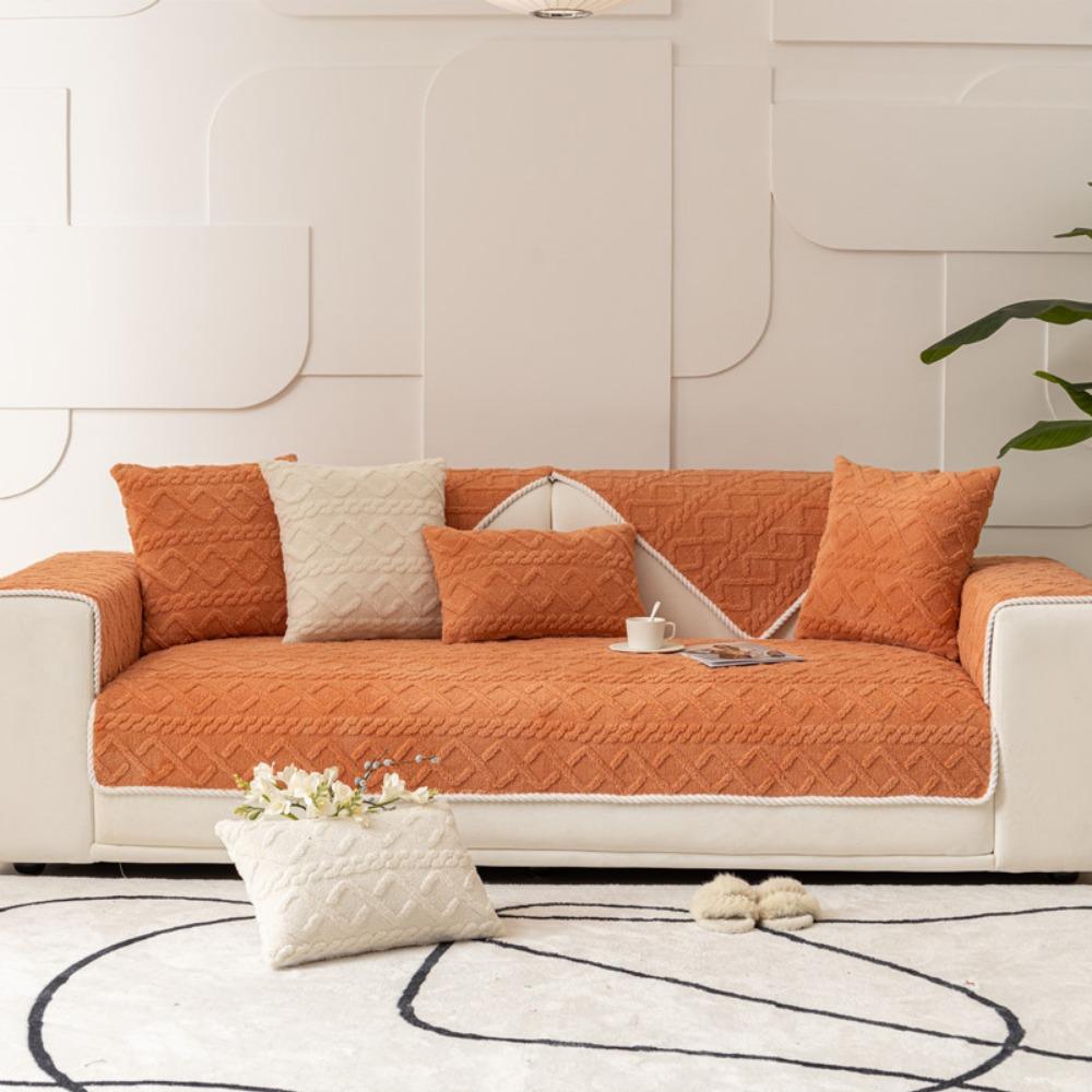 Winter Jacquard Cotton Flannel Solid Color Sofa Cover Modern Simple Super Soft Non Slip Sofa Cushion