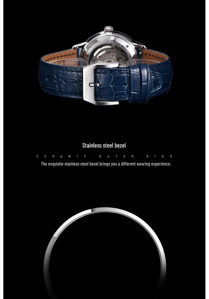 Pagani Design Men's Stainless Steel Automatic Mechanical Watch with Leather Strap, Model 1759, Waterproof.