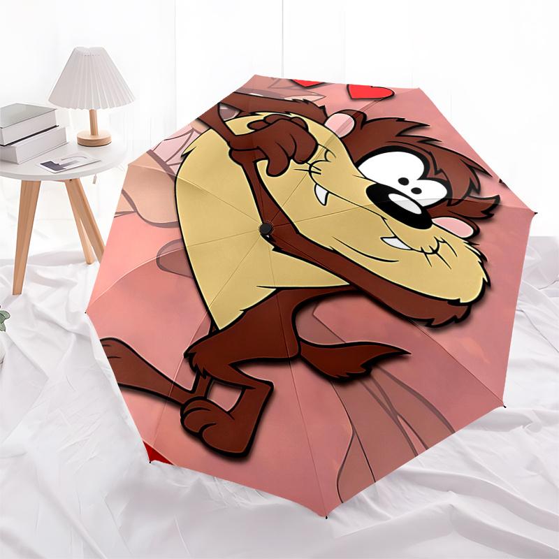 

Love in the Rain: Taz the Tasmanian Devil Heart-Shaped Umbrella - Automatic Opening and Closing, Foldable Design, 8-Rib Iron Frame, Outdoor