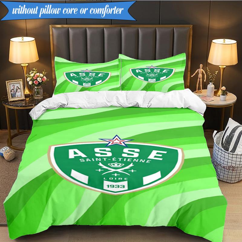 3PCS Asse Saint-etienne Crest Bedding Set 2D Printing (Includes 1 Duvet Cover + 2 Pillowcases Coreless), Bedroom decor,Fan gift