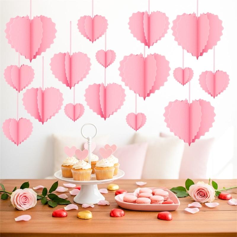 8Pcs Valentine's Day Heart Decoration Foldable Paper Heart Shape Ornament Easy Assembly for Wedding Party Decoration
