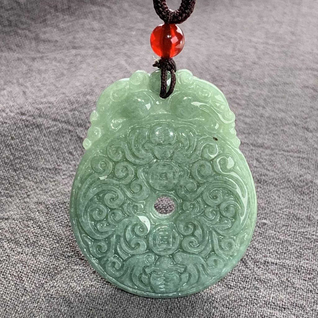 Myanmar Natural A-Grade Jade Pendant with Fox, Tiger, Qilin, and Bodhisattva Figures