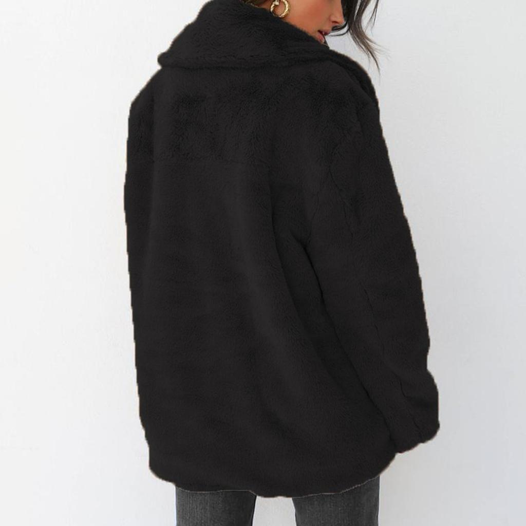 Women's Fashionable Solid-color Lapel Mid-length Plush Coat