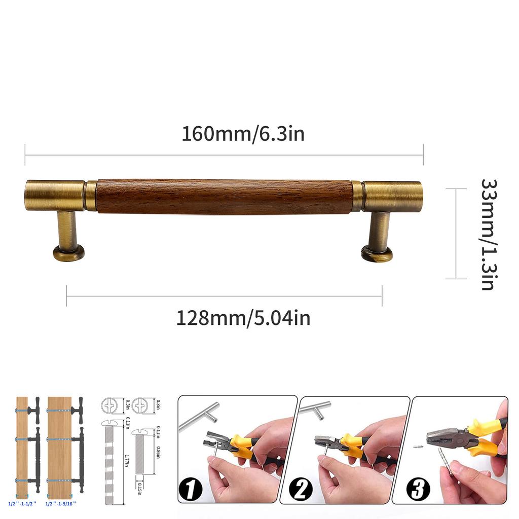 High-End Walnut Cabinet Door Handles Light Luxury Drawer Knobs, Furniture Cabinets Wardrobes Cupboards Pull