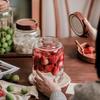 Large Capacity Threaded Glass Jar with Wooden Lid for Storage - Suitable for Green Plum, Grape Infused Wine, Dried Tangerine Peel, and Grains.