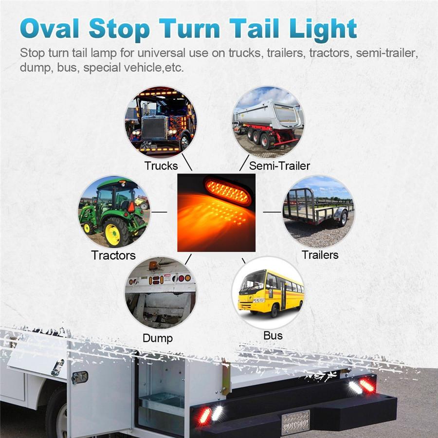 Universal 2X Oval Brake Stop Tail Fog Drl Turn Sealed Marker Lights Flush Mount 6" Inch 24 Led Truck Trailer Boat Utility Yellow Lens Waterproof 12V