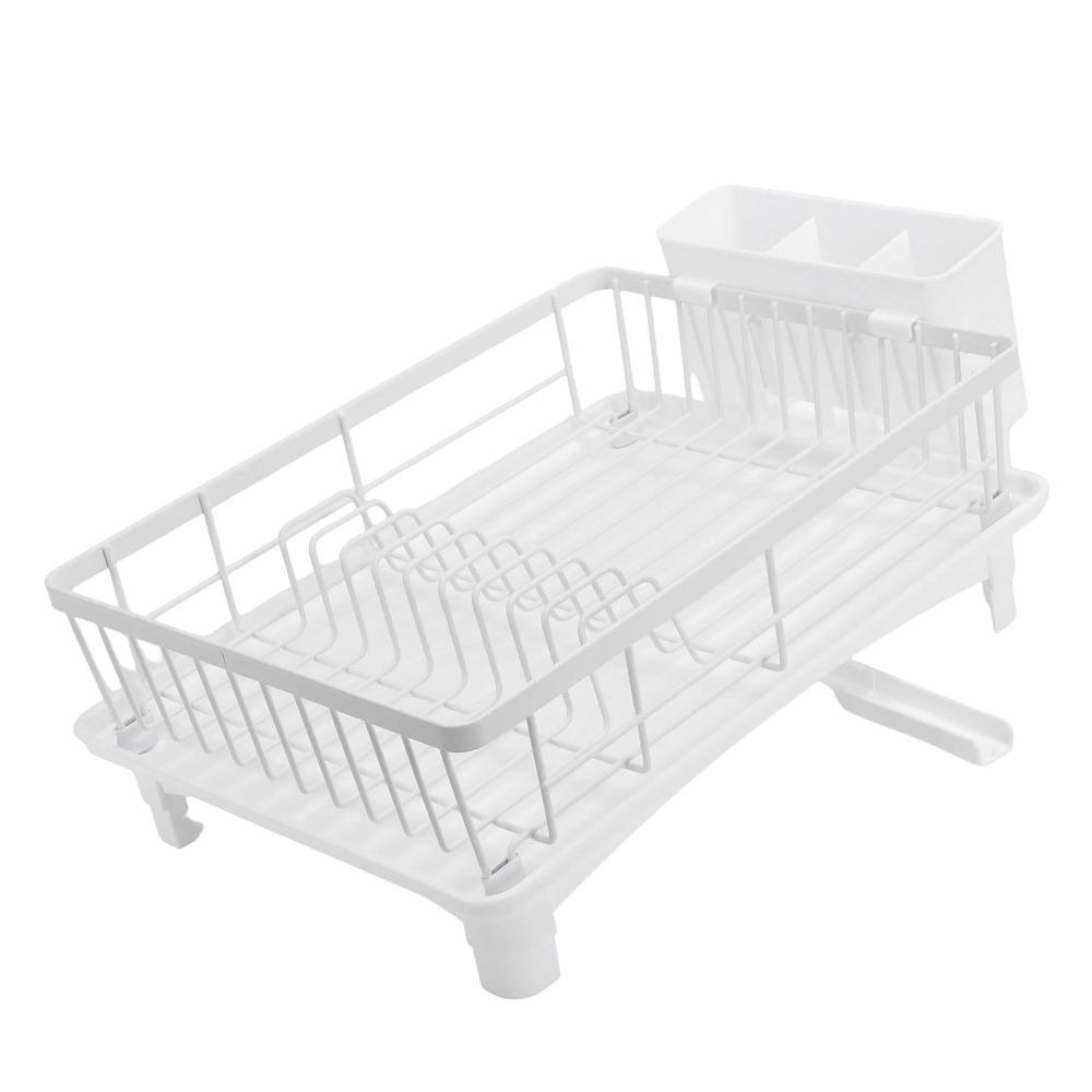White/Black Dish Drainer Iron Utensil Dish Rack Dish Rack With Drainboard  Countertop Storage