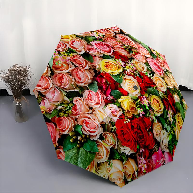Colorful Rose Bouquet Wall Decor - Perfect for Any Occasion!Umbrella, Portable 3-Fold Umbrella for Men & Women,Christmas Gift ES303