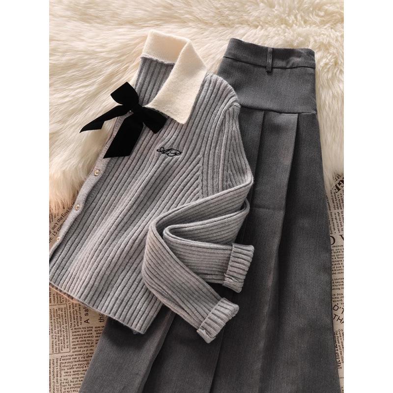 Korean College-Style Knitted Sweater & Pleated Skirt Set for Women